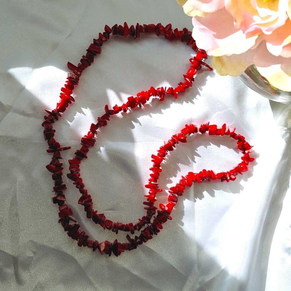 Necklace Red Coral‎ Polished Tumbled Stones